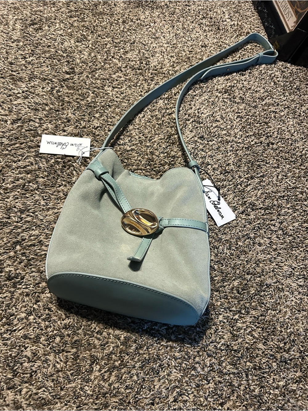 Sam Edelman powder blue Suede & Leather Crossbody with Gold Accent